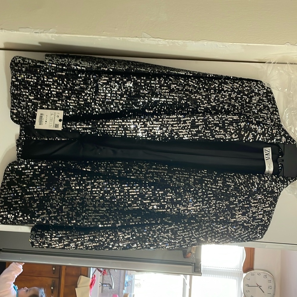 Zara black and silver sequin blazer